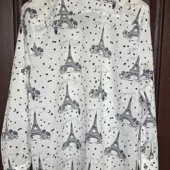 Karl Lagerfeld Paris Whimsical XL White Long Sleeve Eiffel Tower Print Blouse - Picture 4 of 6